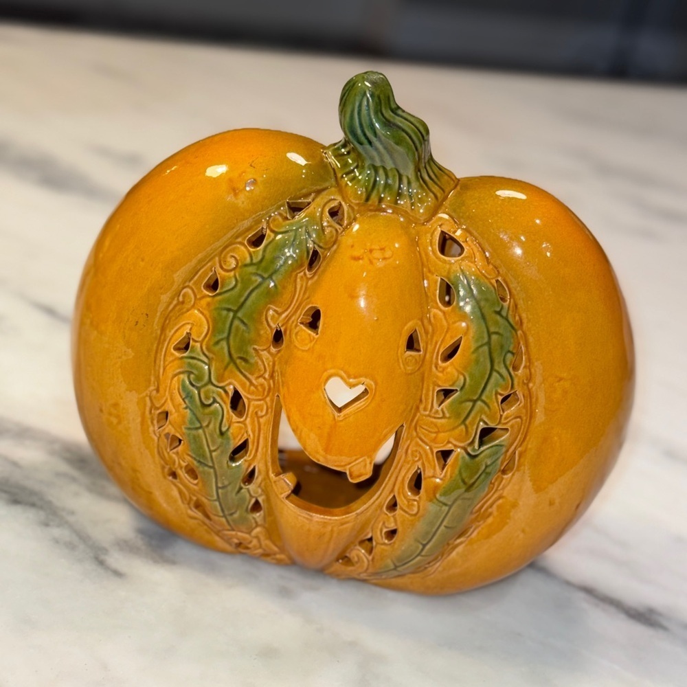 Ceramic Jack-o’-lantern Pumpkin Candle Holder.